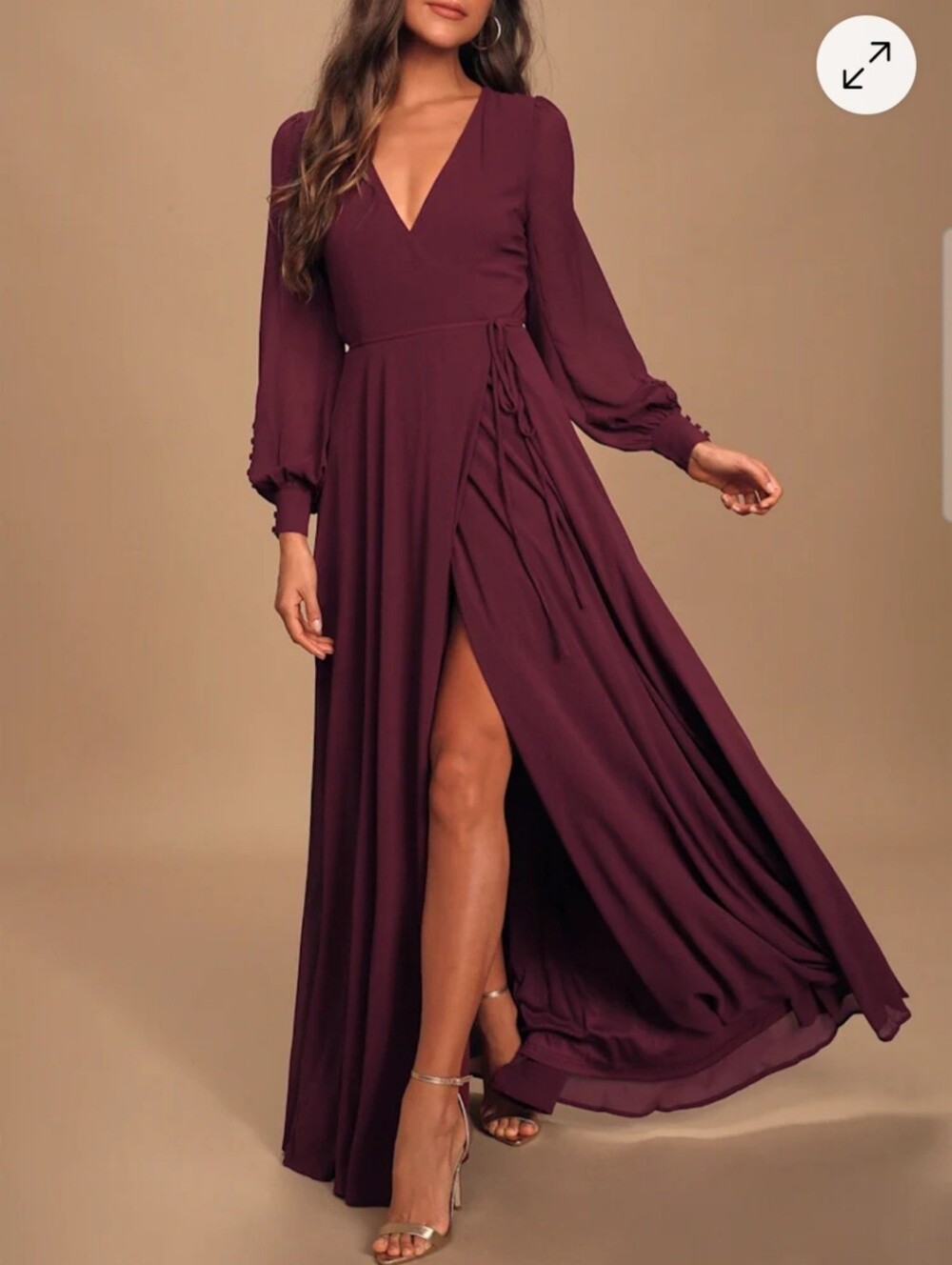 NWT Lulus My Whole Heart Plum Burgundy Long Sleeve Chiffon Wrap Maxi Dress M